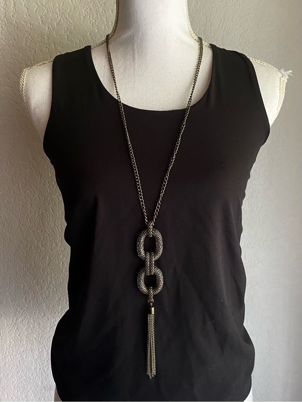 Brass Long Double-Link Tassel Necklace